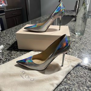 Jimmy Choo Abel 37.5 Disco Mirror Hologram Heels